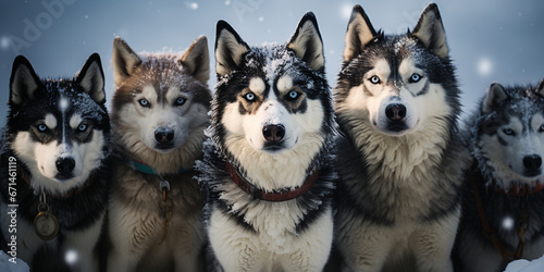 Sled dog Siberian husky is driving a sled through a winter snow-covered forest created