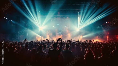 Crowd partying stage lights live concert summer music festival