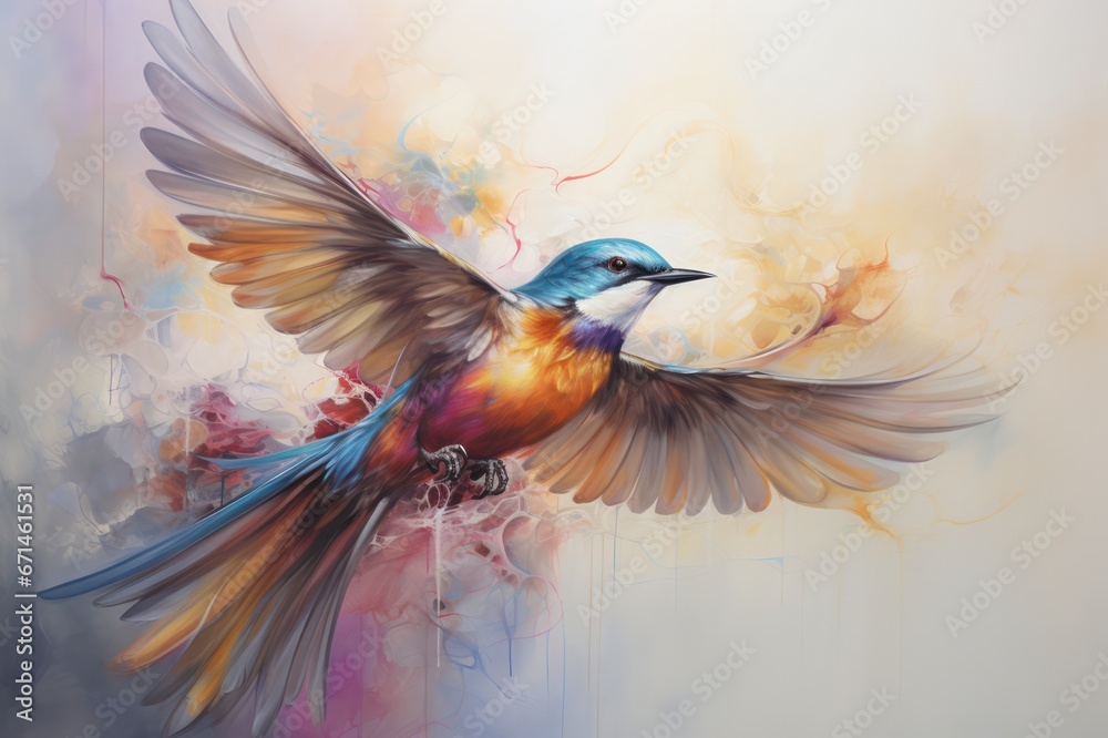 colorful hummingbird in flight watercolor illustration