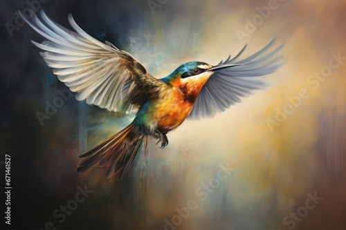 colorful hummingbird in flight watercolor illustration © Dina