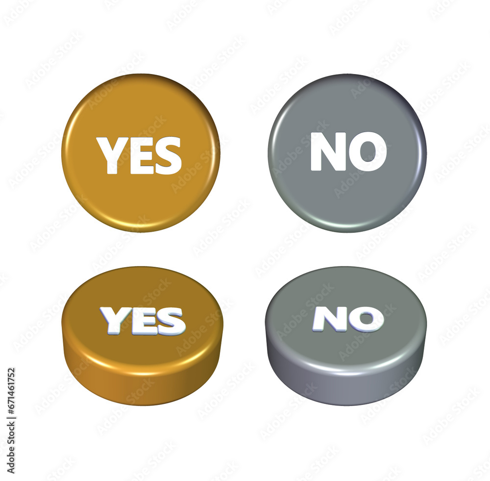 3D button yes or no sign icon gold silver style 3D button yes or no sign icon gold silver style