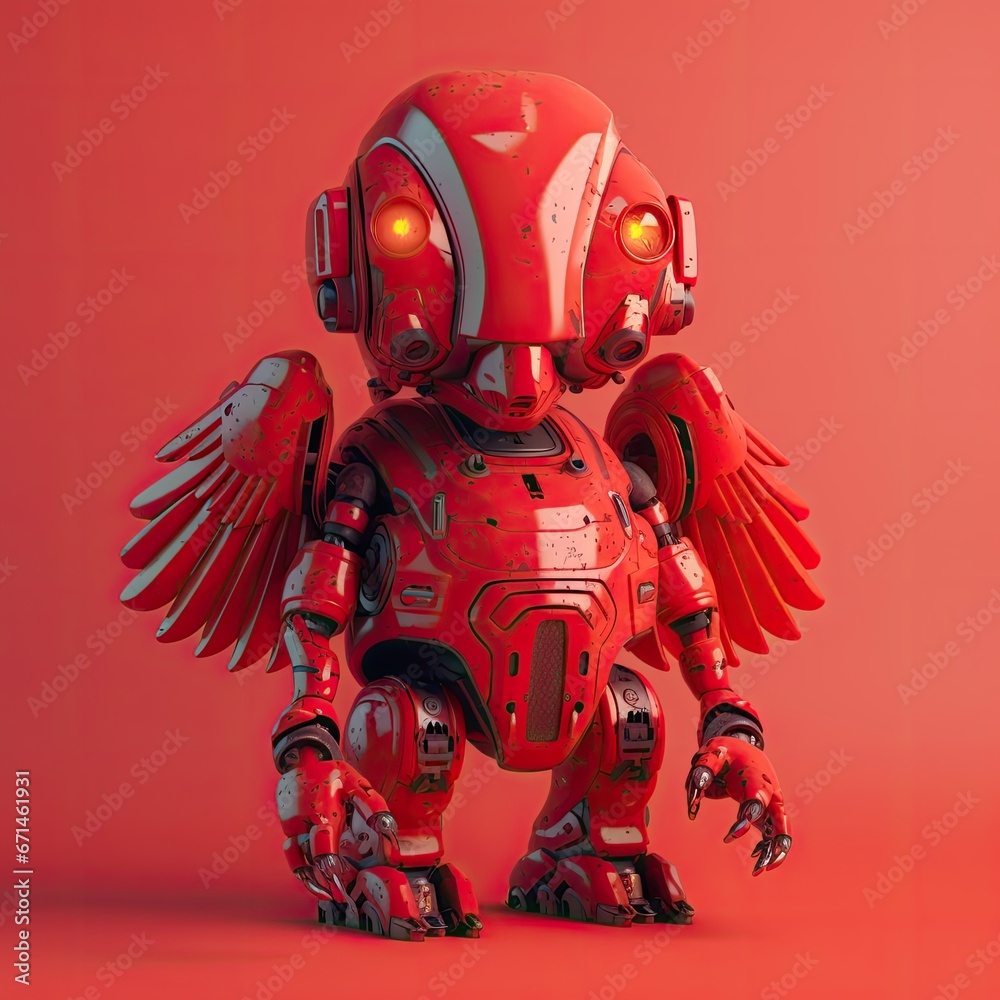 style robot with wings on a red background