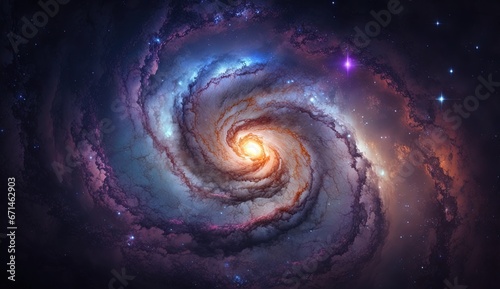 Fantasy fantastic amazing galaxy spiral nebula colorful at night light glow beautiful concept