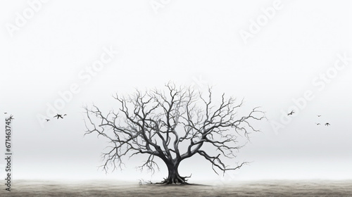 Isolated tree with no leaves or dead tree