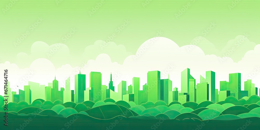 Cityscape Green and White Background - Simple Flat Illustration Vector Wallpaper - Animated City Landscape Backdrop with Empty Copy Space for Text and Advertising created with Generative AI Technology