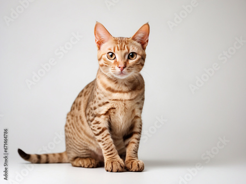 Ocicat isolated on a white background. Backdrop with copy space