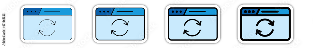 Icones pictogramme symbole Fenetre ordinateur interface site web charger retour bleu relief