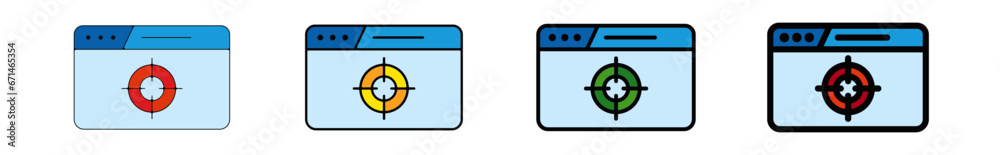 Icones pictogramme symbole Fenetre ordinateur interface site web cible objectif couleur bleu Icones pictogramme symbole Fenetre ordinateur interface site web cible objectif couleur bleu