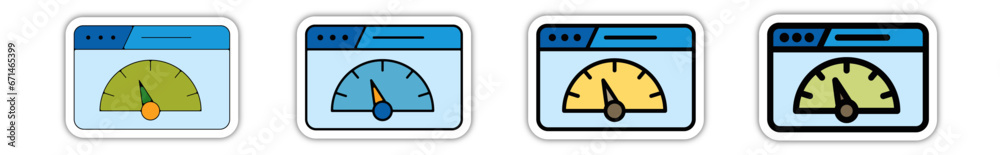 Obraz premium Icones pictogramme symbole Fenetre ordinateur interface site web compteur debit vitesse couleur bleu relief