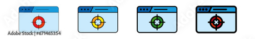Icones pictogramme symbole Fenetre ordinateur interface site web cible objectif couleur bleu