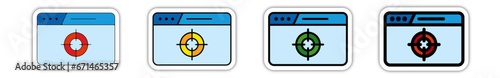 Icones pictogramme symbole Fenetre ordinateur interface site web cible objectif couleur bleu relief