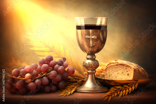 Holy communion on table on church.The Feast of Corpus Christi Concept. Generative AI.