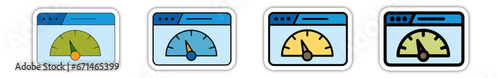 Icones pictogramme symbole Fenetre ordinateur interface site web compteur debit vitesse couleur bleu relief