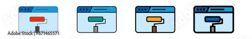 Icones pictogramme symbole Fenetre ordinateur interface site web maintenance peinture couleur bleu