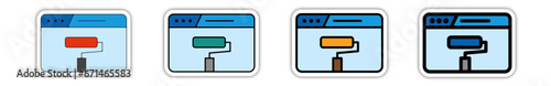 Icones pictogramme symbole Fenetre ordinateur interface site web maintenance peinture couleur bleu relief