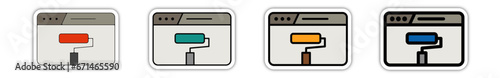 Icones pictogramme symbole Fenetre ordinateur interface site web maintenance peinture couleur gris relief