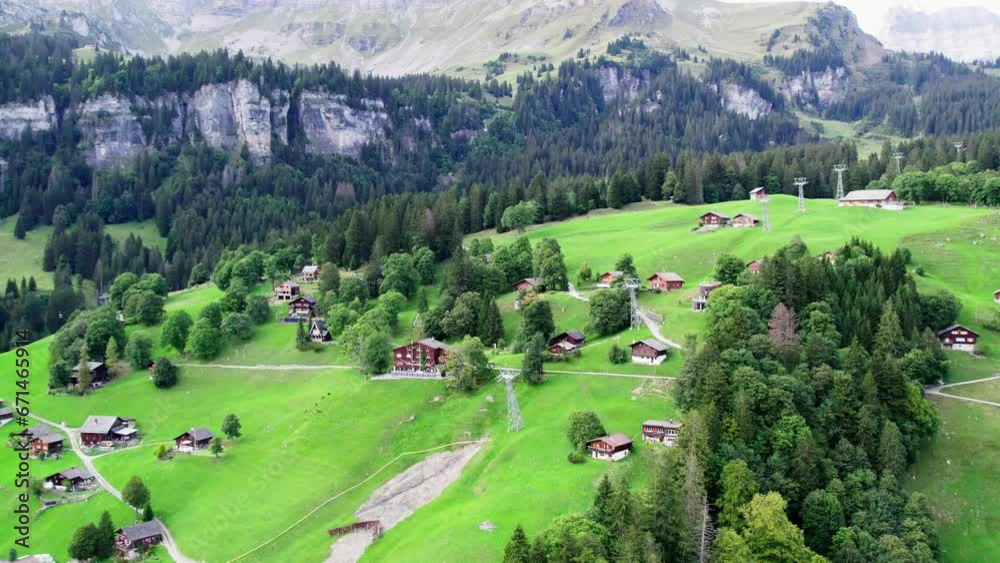 Splendid ideal vacation spot Braunwald Glarnerland Switzerland aerial Splendid ideal vacation spot Braunwald Glarnerland Switzerland aerial