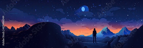Man looking into the Stars Background - Simple Flat Illustration Vector Wallpaper - Animated Stars Backdrop with Empty Copy Space for Text and Advertising created with Generative AI Technology