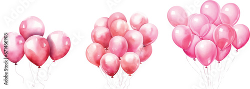 Watercolor pink balloons on white background.