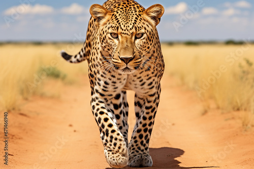 Beautiful graceful spotted leopard hunting and walking in nature © Ksenia Belyaeva