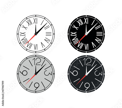 Clock icons. Flat  clock dial icons  wall clock. Vector icons