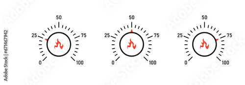 Fire indicator icons. Fire temperature indicator icons. Vector icons