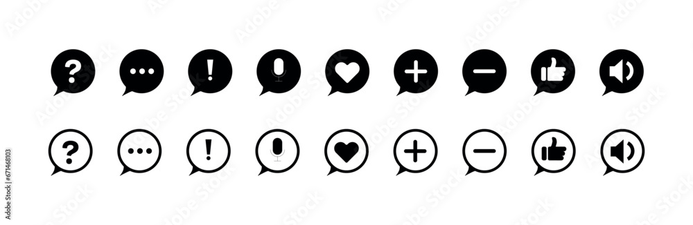 Notification bubbles with reactions. Silhouette, black, speech bubbles, message bubbles with reactions. Vector icons Notification bubbles with reactions. Silhouette, black, speech bubbles, message bubbles with reactions. Vector icons