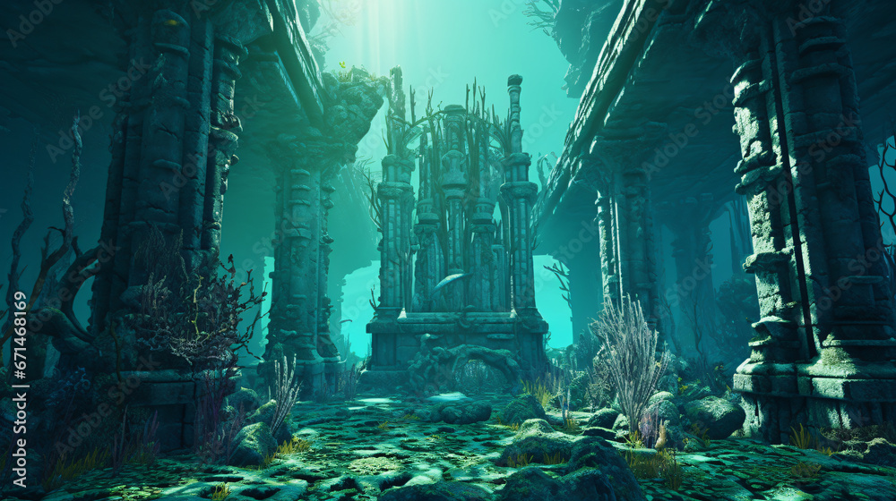 On the seafloor, there are old temples.
