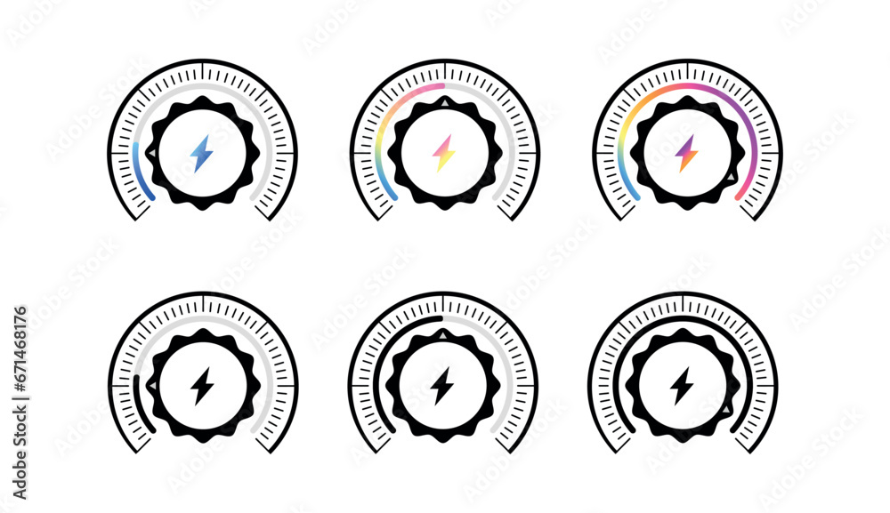 Charging indicator icons. Circular charging indicator, lightning icon. Vector icons Charging indicator icons. Circular charging indicator, lightning icon. Vector icons