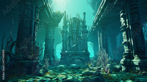 On the seafloor, there are old temples.