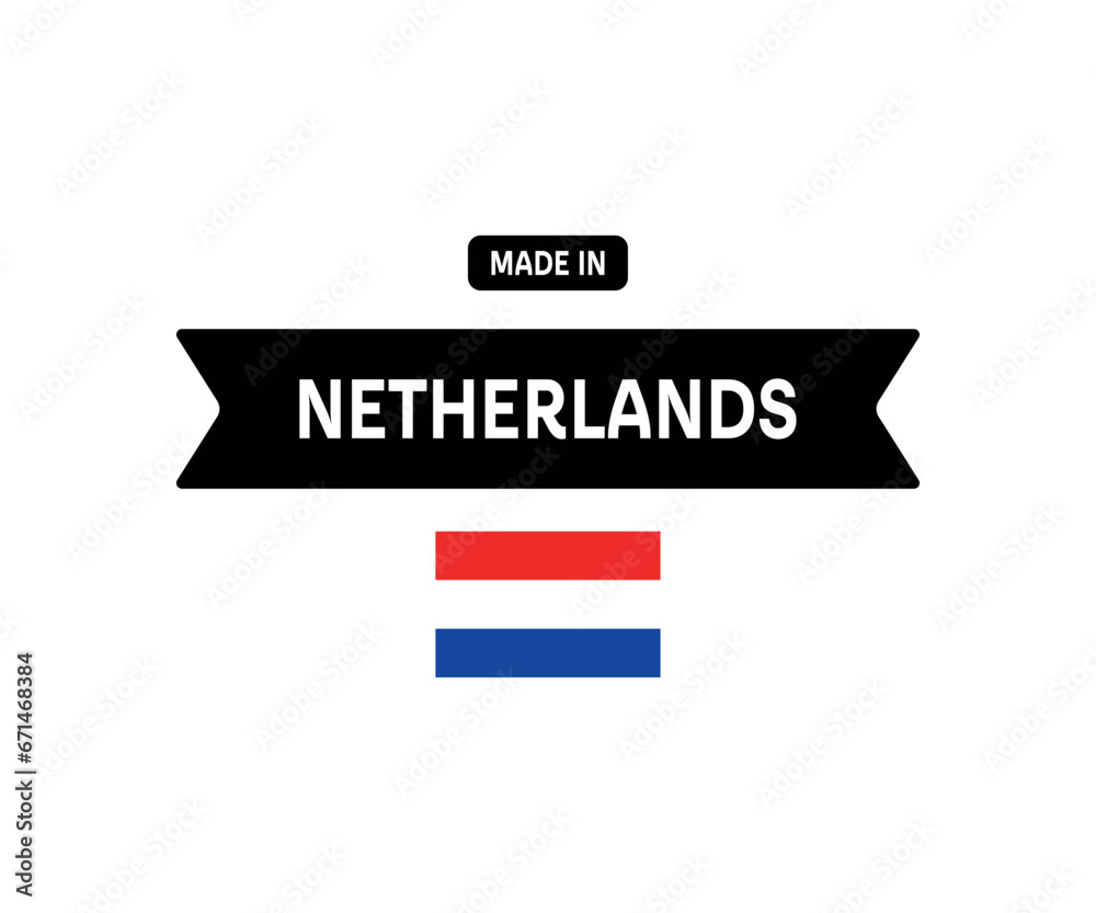 Made in Netherlands icon. Flat, color, flag of the Netherlands, made in the Netherlands. Vector icon Made in Netherlands icon. Flat, color, flag of the Netherlands, made in the Netherlands. Vector icon