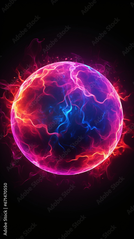 fog abstract explosion of cosmos power cosmic purple nebula lightning .Blast fusion field purple plasma physics glowing flames tunnel quantum time fractal mechanic energy ball galactic. Generative ai - obrazy, fototapety, plakaty 