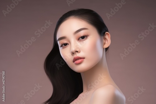 Beautiful young Asian woman with natural makeup and perfect skin. Facial care concept, cosmetology, plastic surgery