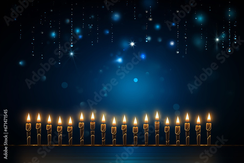Candles burning on blue luxury background, generative ai