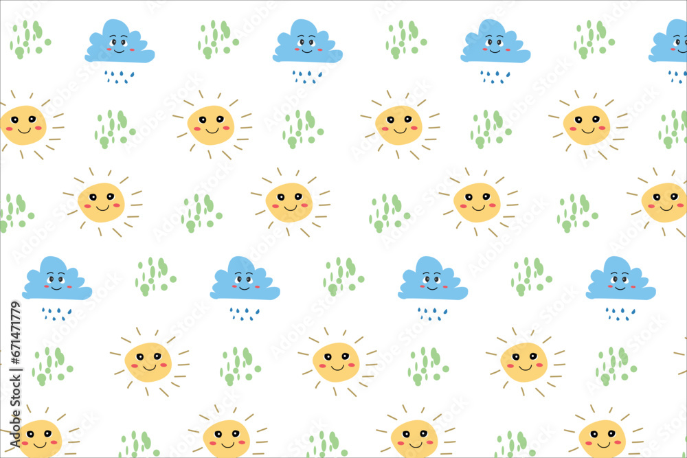 sun and cloud character - seamless background
