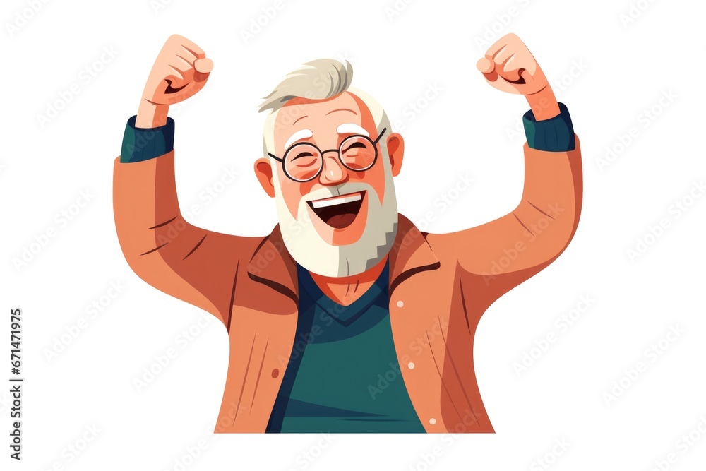 Obraz premium Very happy elderly man rejoices at a successful project on white background
