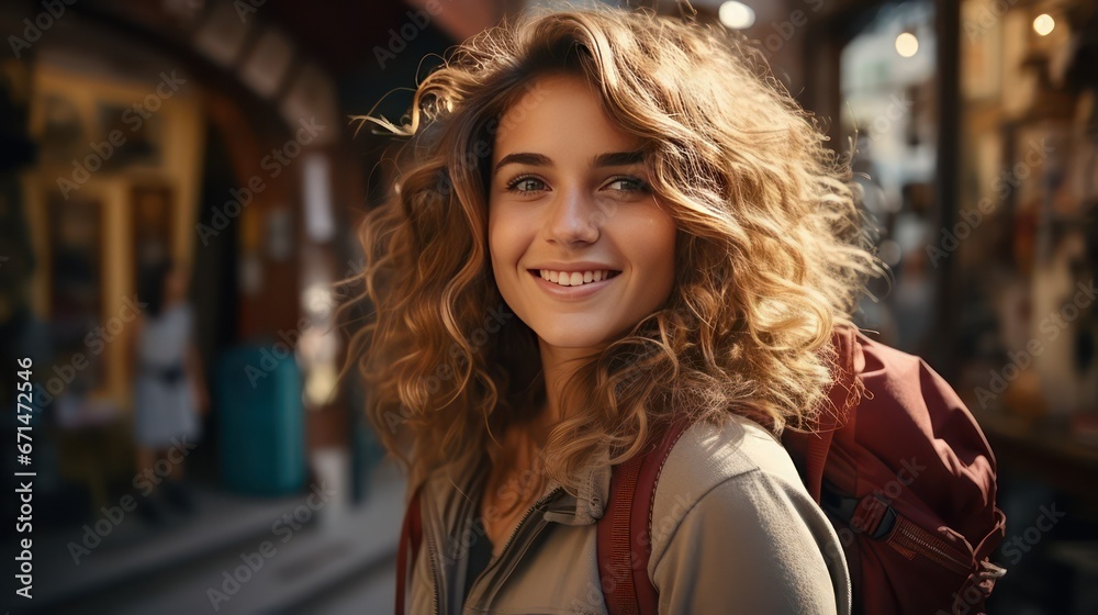 Women smile face in the city Women smile face in the city