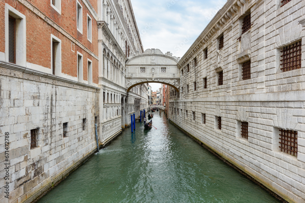 Venice, Italy - June 30, 2023: Venice canal with gondolas, Italy 