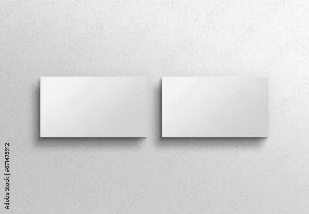 Two white US business card Mockup. American size calling card front and back on concrete 3D rendering Two white US business card Mockup. American size calling card front and back on concrete 3D rendering