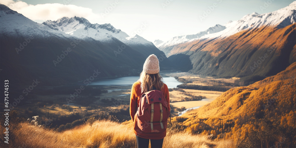 woman on a hike during fall winter in Scandinavia