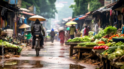 outdoor market in Vietnam on a rainy day © Melinda Nagy