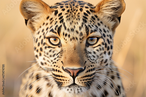 Close-up portrait of wild beautiful leopard in nature