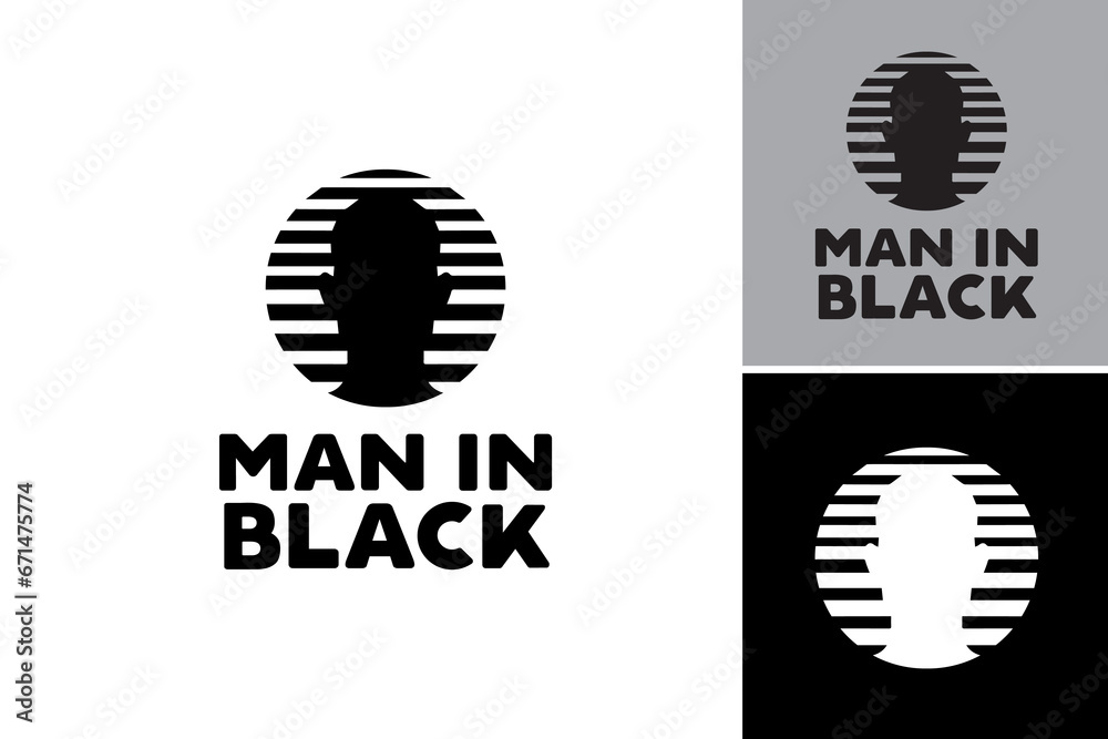 The "Man in Black Logo" is a versatile design asset featuring a silhouette of a man dressed in black. It is suitable for various projects including branding, apparel, and promotional materials. - obrazy, fototapety, plakaty 