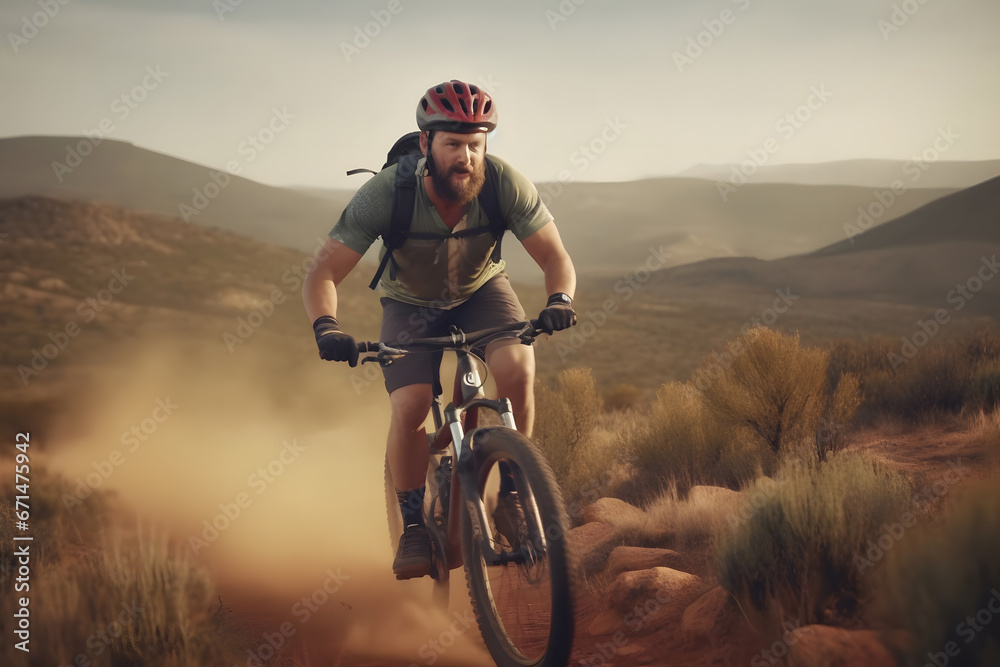 Mountain Bike cyclist riding single track. Neural network AI generated art Mountain Bike cyclist riding single track. Neural network AI generated art