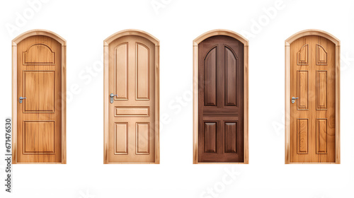 set of wooden doors on white background photo