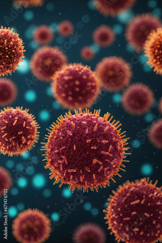 Coronavirus cells floating on blurred background