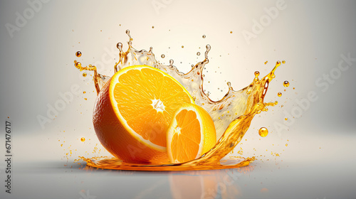 Oranges are being poured into a splash of juice.