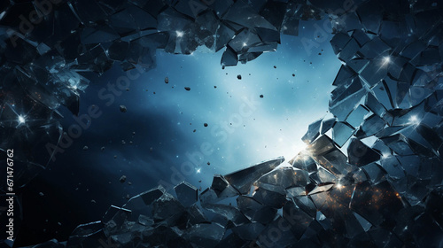 A View of Outer Space Seen Through Broken Glass Backdrop