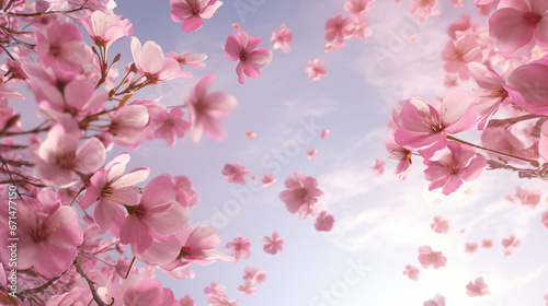 Pink sakura falling petals background. © iqra