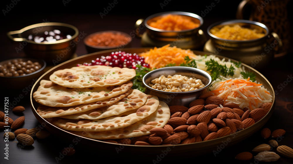 A beautiful Lohri thali featuring rewri, gajak, and other festive treats A beautiful Lohri thali featuring rewri, gajak, and other festive treats